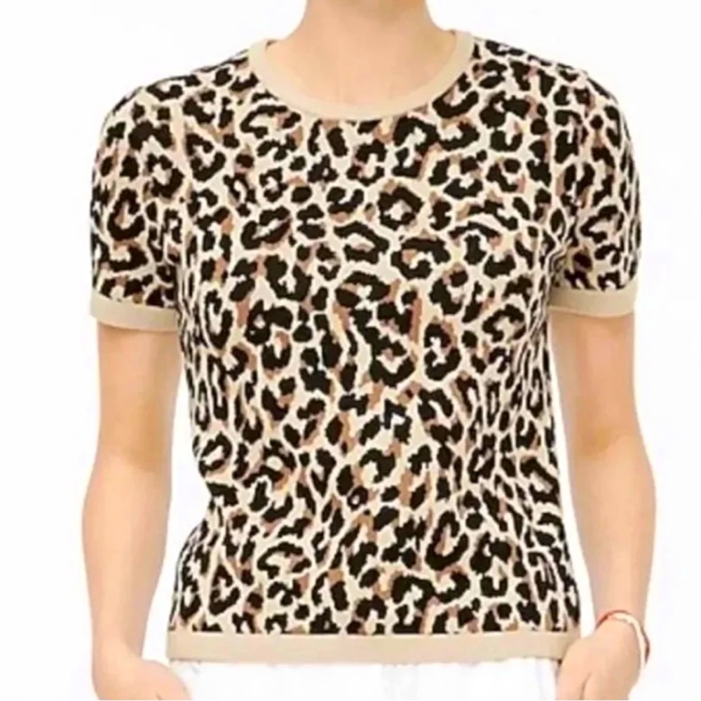 J Crew Short Sleeve Leopard Print Top size M - NEW